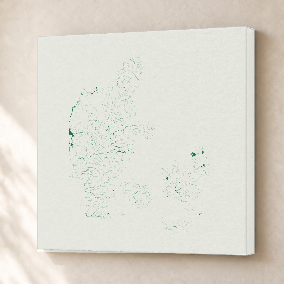 Beautiful Rivers — Dinamarca — Verde jade e porcelana, Canvas · 76 × 76 cm, Sem margem