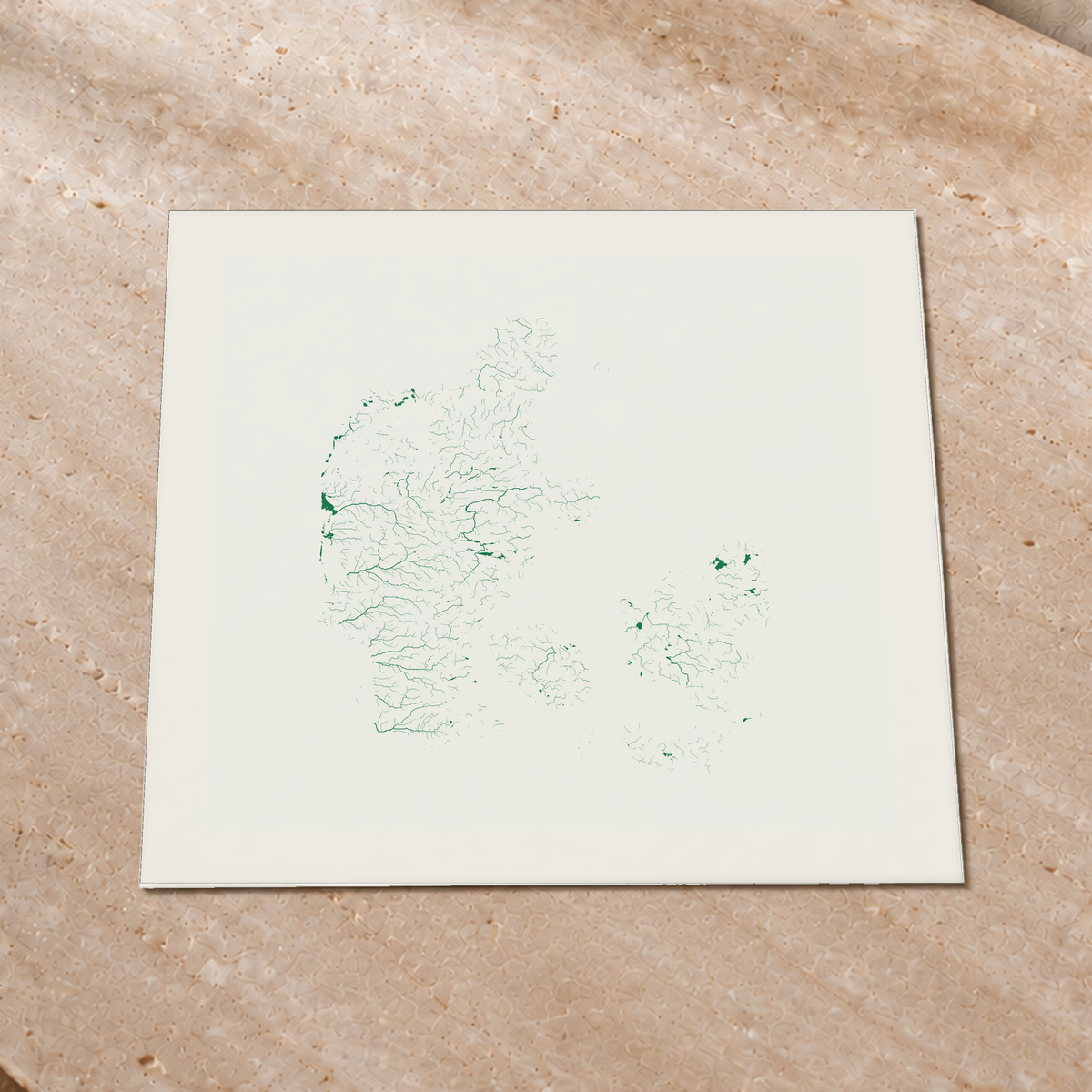 Beautiful Rivers — Dinamarca — Verde jade e porcelana, Impressão fine art · 76 × 76 cm, Margem branca