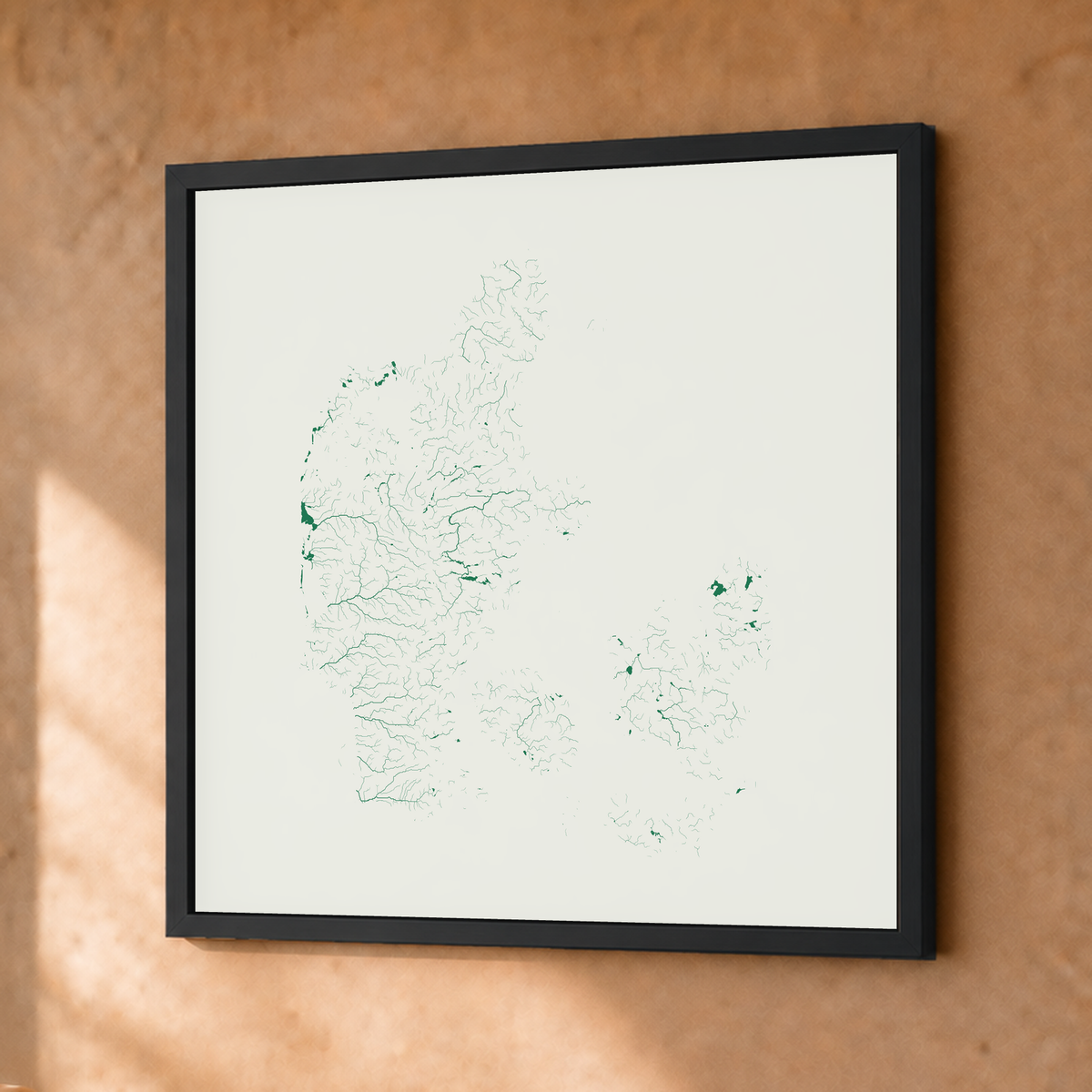 Beautiful Rivers — Dinamarca — Verde jade e porcelana, Fine art emoldurado · 30 × 30 cm, Preto · Sem margem