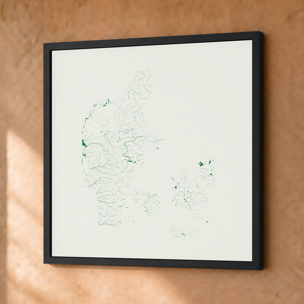 Beautiful Rivers — Dinamarca — Verde jade e porcelana, Fine art emoldurado · 50 × 50 cm, Preto · Sem margem