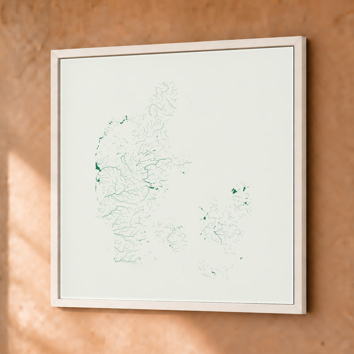 Beautiful Rivers — Dinamarca — Verde jade e porcelana, Fine art emoldurado · 50 × 50 cm, Branco · Sem margem