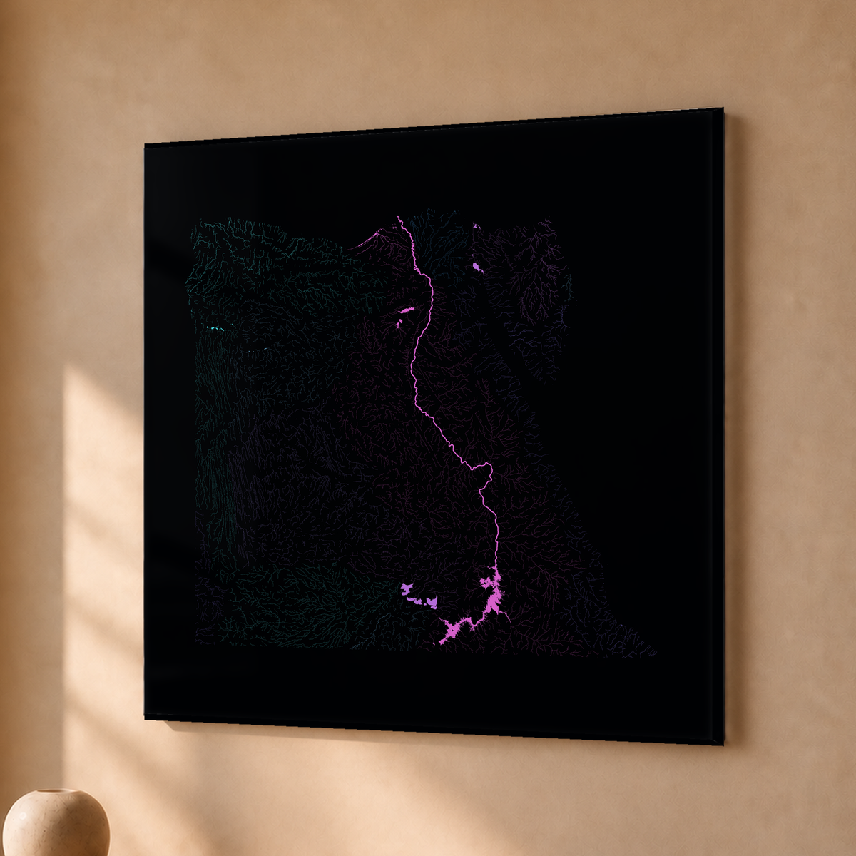 Beautiful Rivers — Egito — Neon hidrográfico, Acrílico · 50 × 50 cm, Sem margem