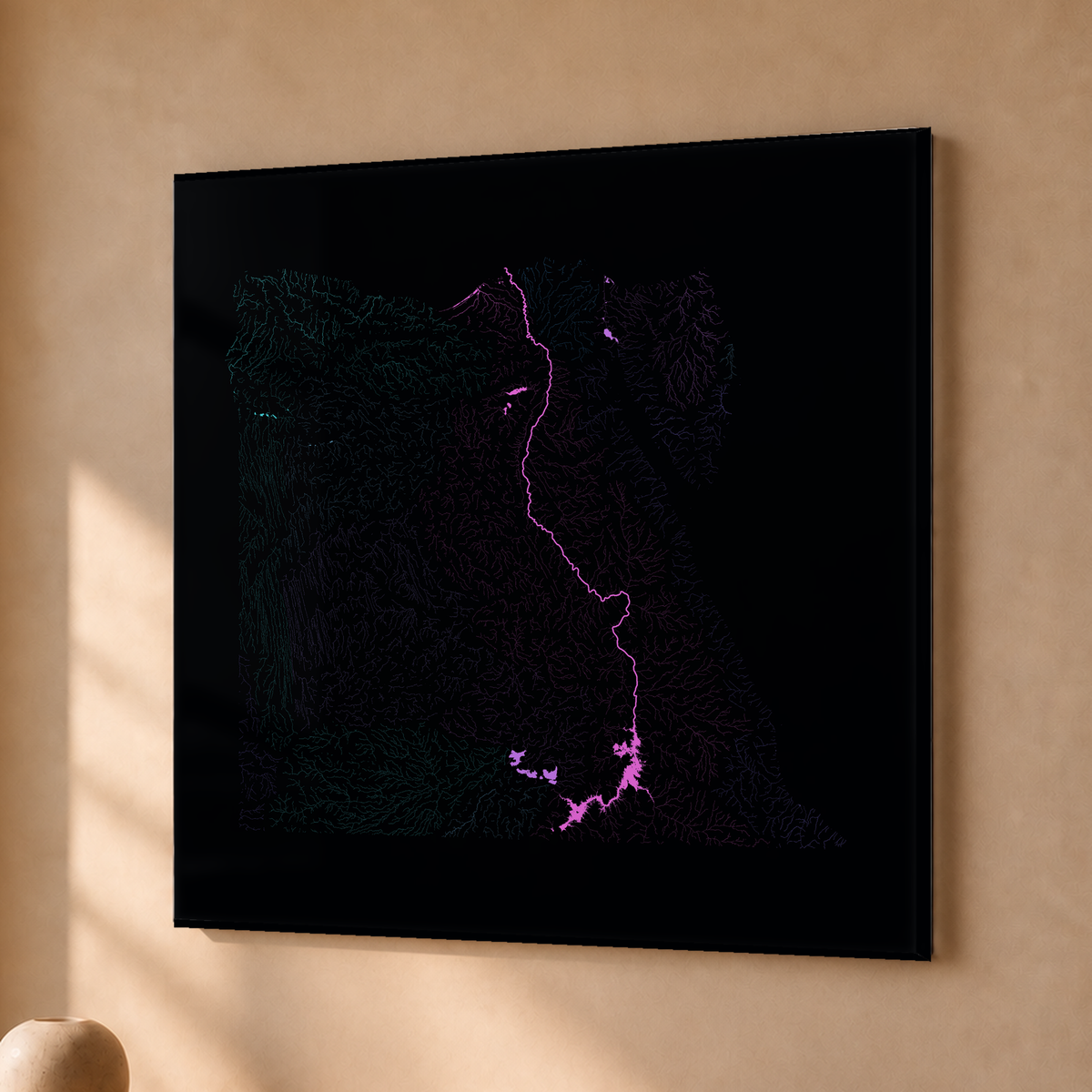 Beautiful Rivers — Egito — Neon hidrográfico, Acrílico · 76 × 76 cm, Sem margem