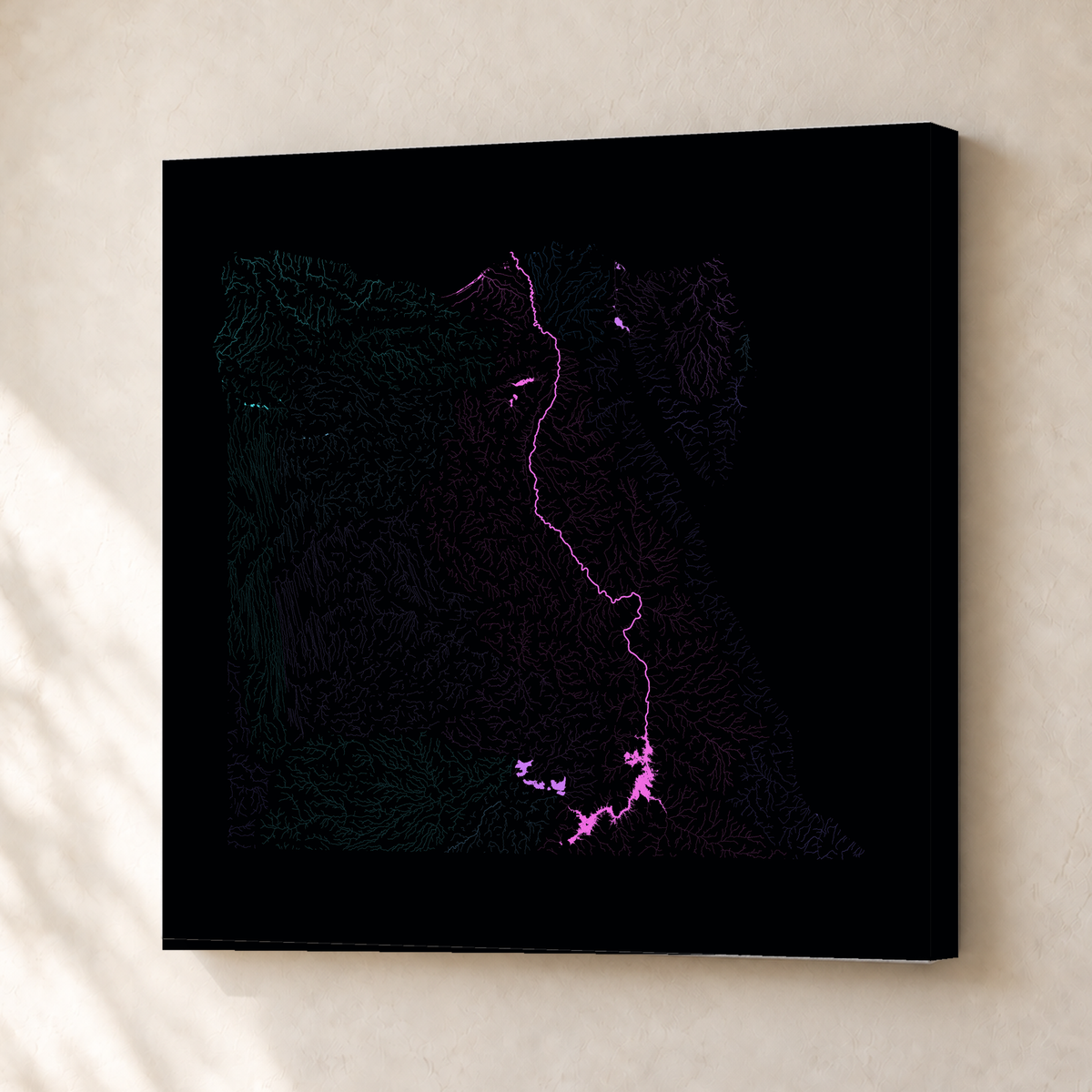 Beautiful Rivers — Egito — Neon hidrográfico, Canvas · 30 × 30 cm, Sem margem