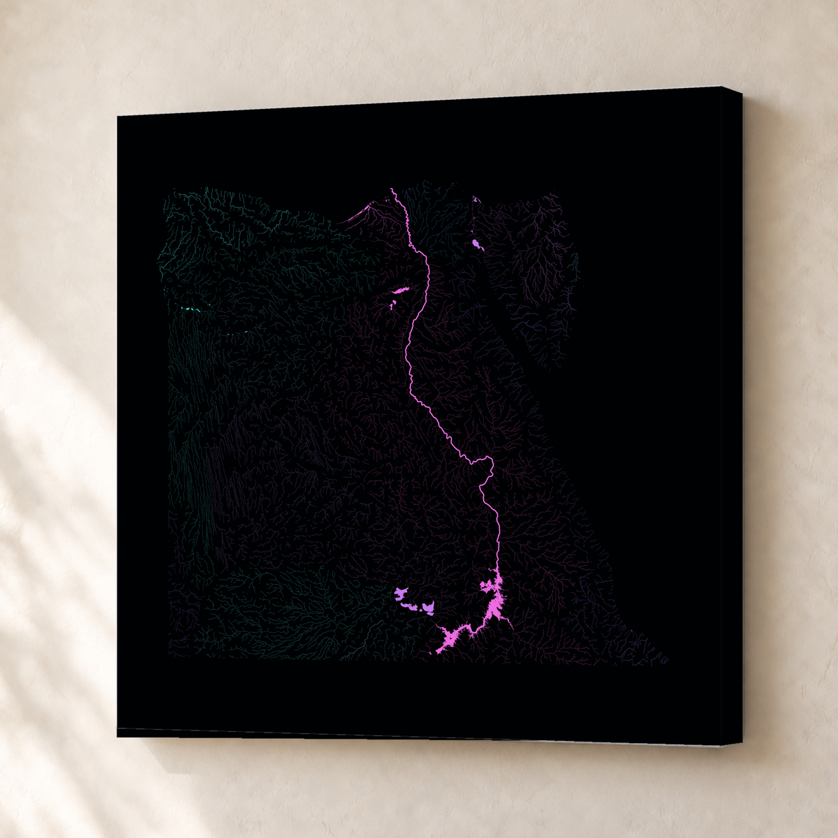 Beautiful Rivers — Egito — Neon hidrográfico, Canvas · 50 × 50 cm, Sem margem
