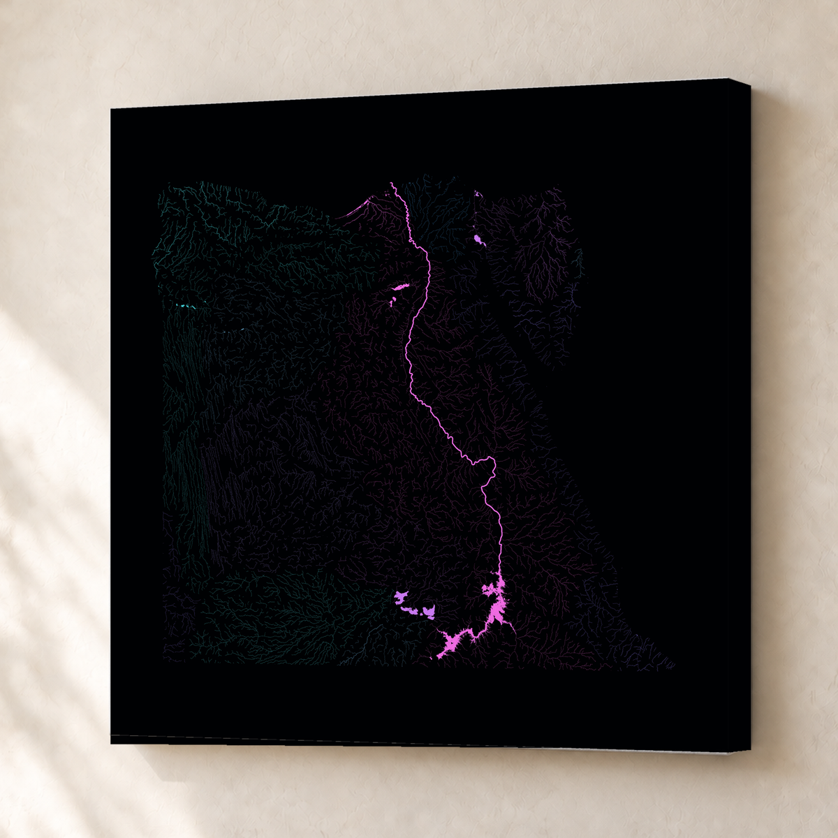 Beautiful Rivers — Egito — Neon hidrográfico, Canvas · 76 × 76 cm, Sem margem