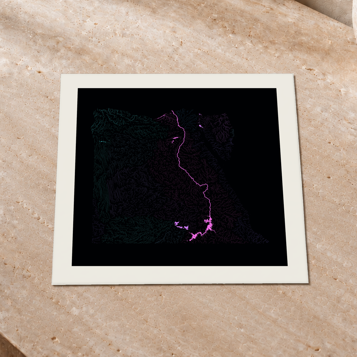 Beautiful Rivers — Egito — Neon hidrográfico, Impressão fine art · 30 × 30 cm, Margem branca