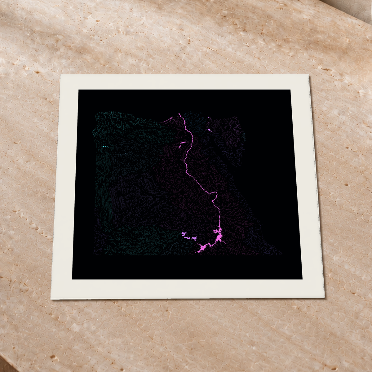 Beautiful Rivers — Egito — Neon hidrográfico, Impressão fine art · 50 × 50 cm, Margem branca