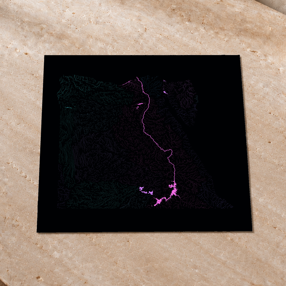 Beautiful Rivers — Egito — Neon hidrográfico, Impressão fine art · 76 × 76 cm, Sem margem