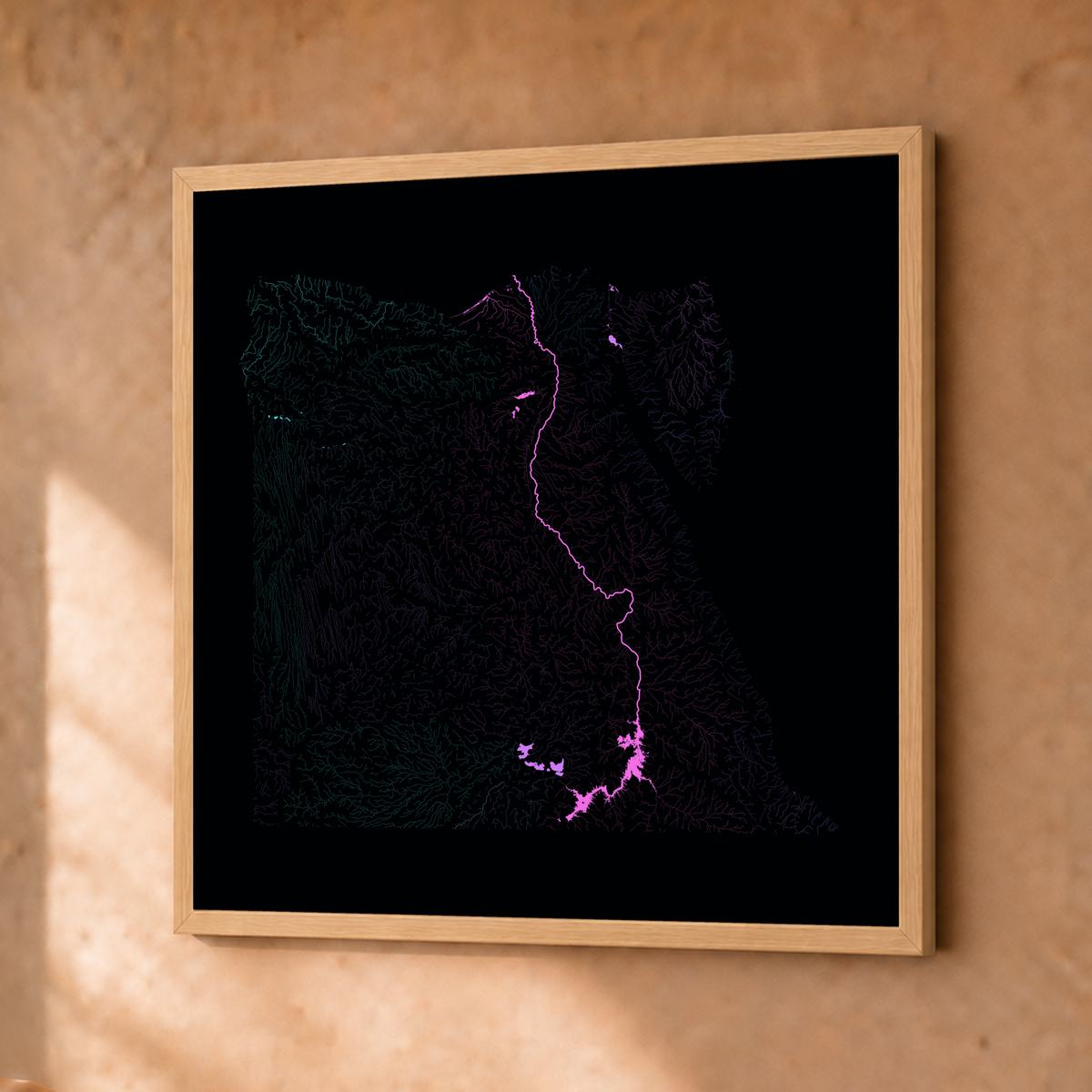 Beautiful Rivers — Egito — Neon hidrográfico, Fine art emoldurado · 30 × 30 cm, Natural · Sem margem