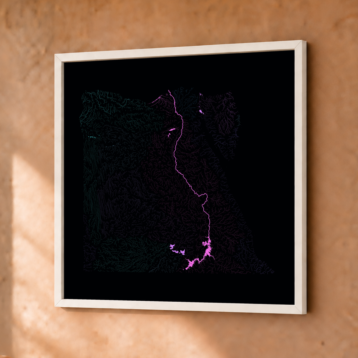 Beautiful Rivers — Egito — Neon hidrográfico, Fine art emoldurado · 30 × 30 cm, Branco · Sem margem