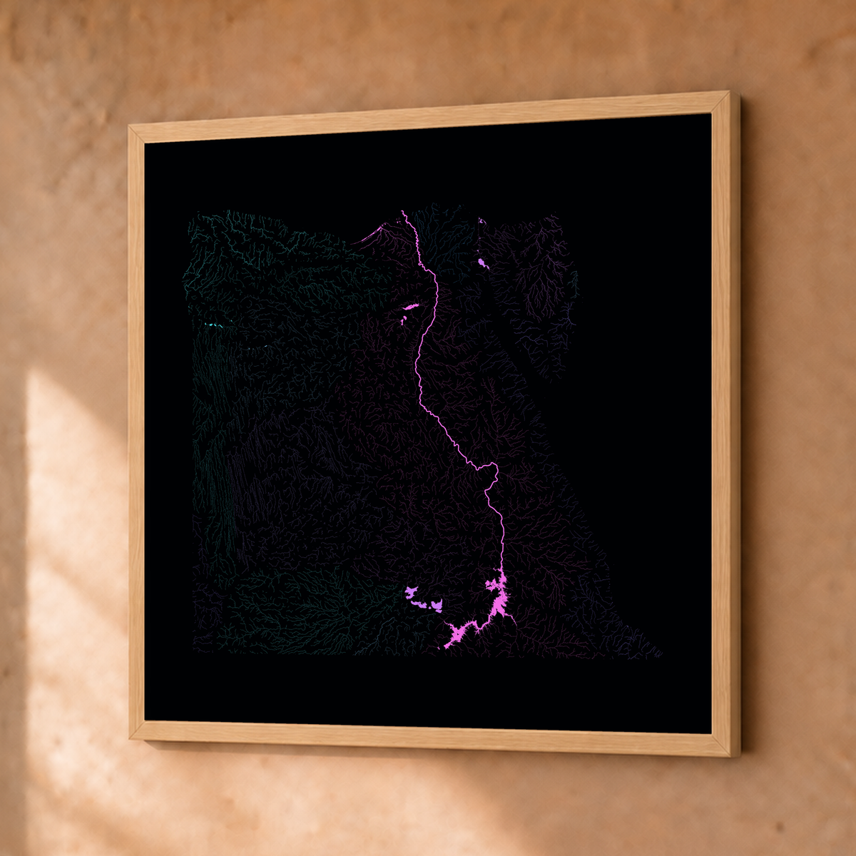 Beautiful Rivers — Egito — Neon hidrográfico, Fine art emoldurado · 50 × 50 cm, Natural · Sem margem