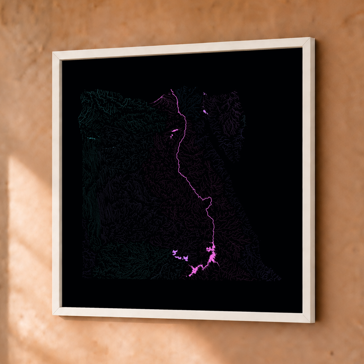 Beautiful Rivers — Egito — Neon hidrográfico, Fine art emoldurado · 50 × 50 cm, Branco · Sem margem