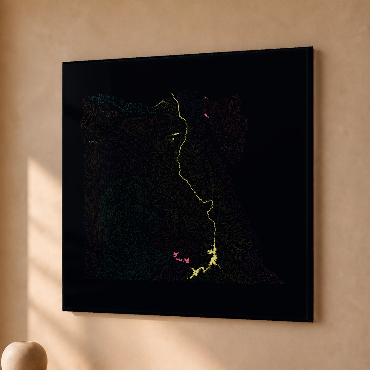 Beautiful Rivers — Egito — Neon por território, Acrílico · 50 × 50 cm, Sem margem