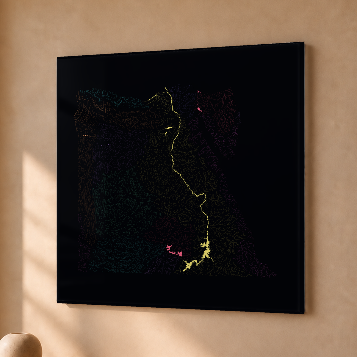 Beautiful Rivers — Egito — Neon por território, Acrílico · 76 × 76 cm, Sem margem