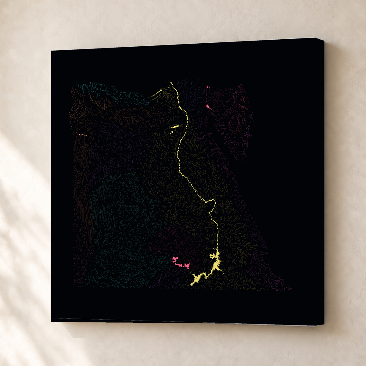 Beautiful Rivers — Egito — Neon por território, Canvas · 50 × 50 cm, Sem margem