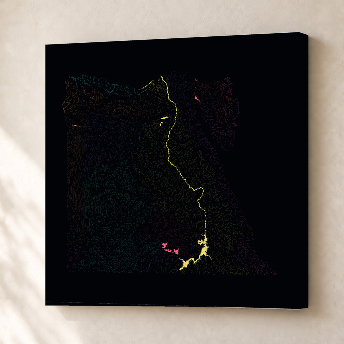Beautiful Rivers — Egito — Neon por território, Canvas · 76 × 76 cm, Sem margem