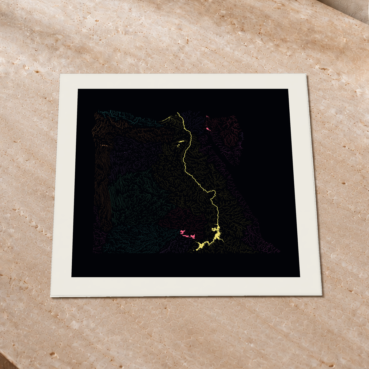 Beautiful Rivers — Egito — Neon por território, Impressão fine art · 50 × 50 cm, Margem branca