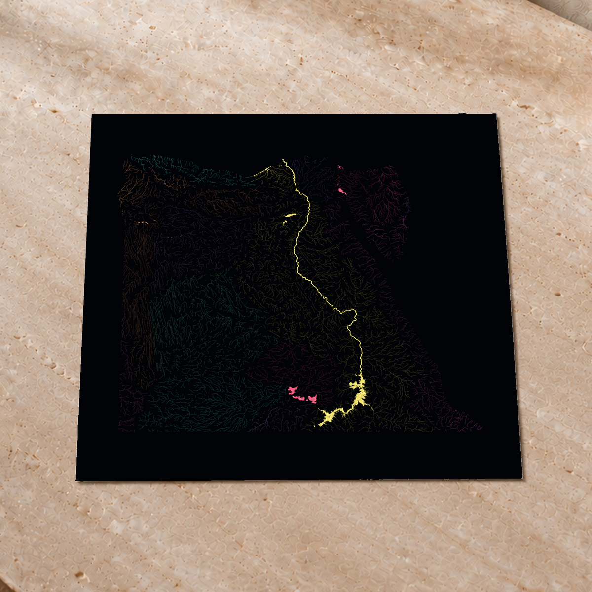 Beautiful Rivers — Egito — Neon por território, Impressão fine art · 76 × 76 cm, Sem margem