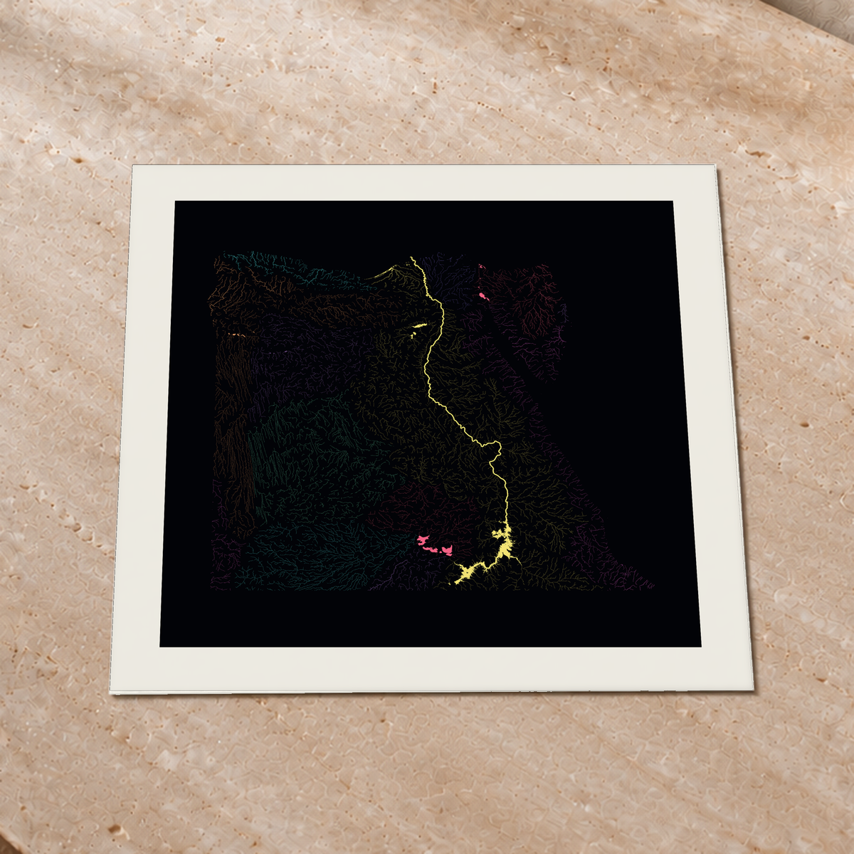 Beautiful Rivers — Egito — Neon por território, Impressão fine art · 76 × 76 cm, Margem branca