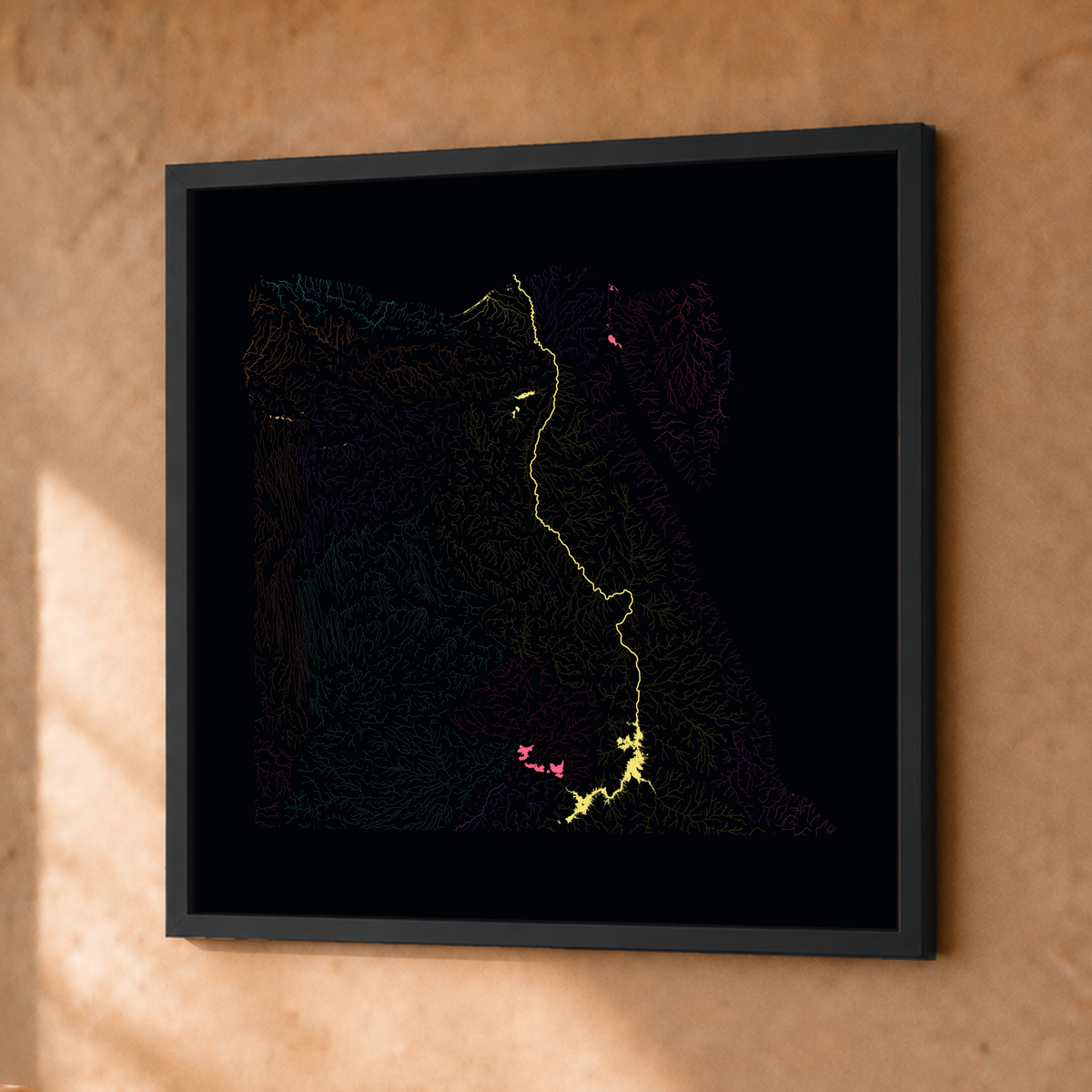 Beautiful Rivers — Egito — Neon por território, Fine art emoldurado · 30 × 30 cm, Preto · Sem margem