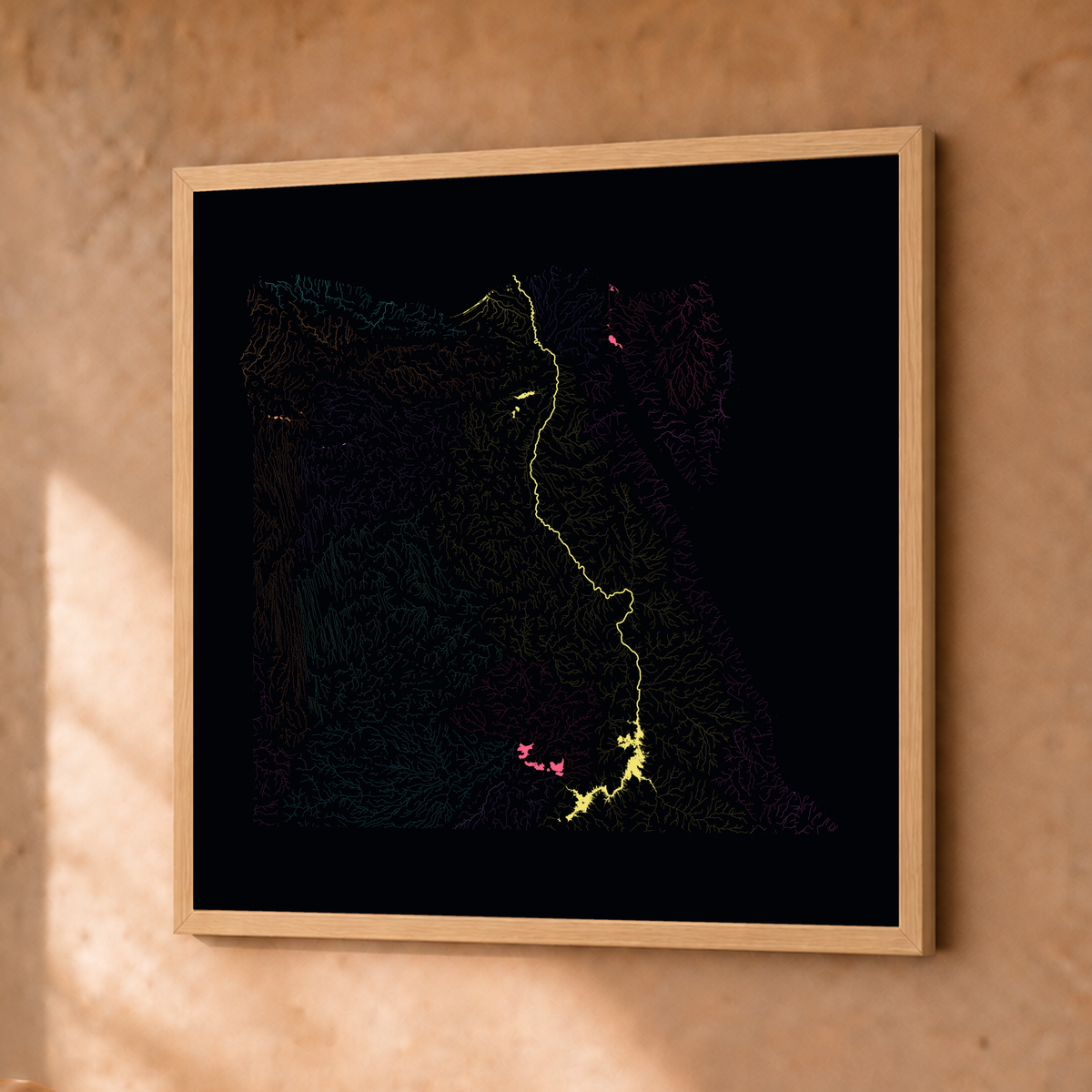 Beautiful Rivers — Egito — Neon por território, Fine art emoldurado · 30 × 30 cm, Natural · Sem margem