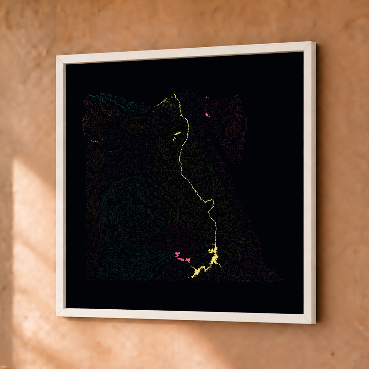 Beautiful Rivers — Egito — Neon por território, Fine art emoldurado · 30 × 30 cm, Branco · Sem margem