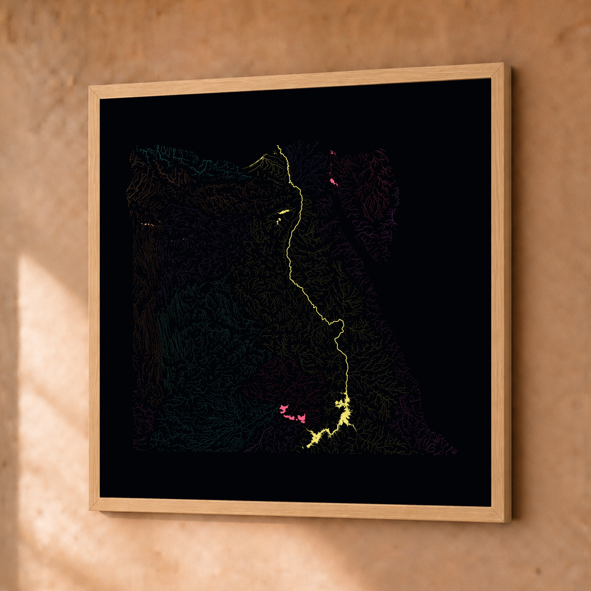 Beautiful Rivers — Egito — Neon por território, Fine art emoldurado · 50 × 50 cm, Natural · Sem margem