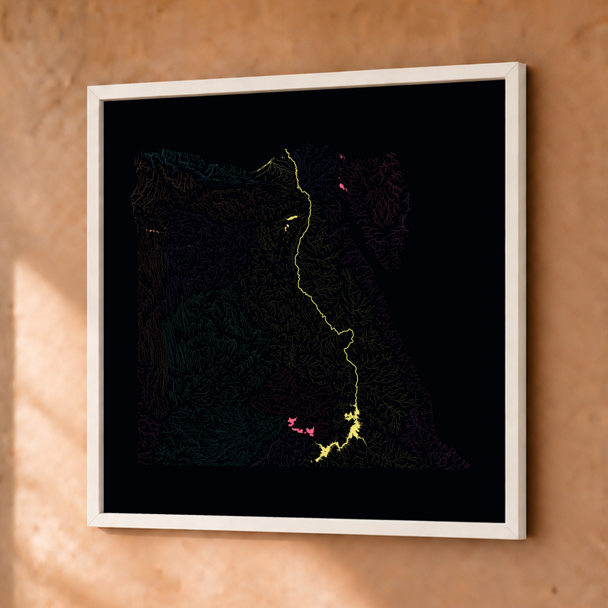 Beautiful Rivers — Egito — Neon por território, Fine art emoldurado · 50 × 50 cm, Branco · Sem margem