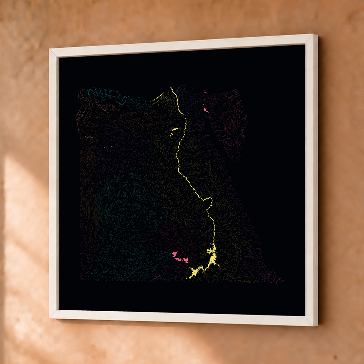 Beautiful Rivers — Egito — Neon por território, Fine art emoldurado · 76 × 76 cm, Branco · Sem margem