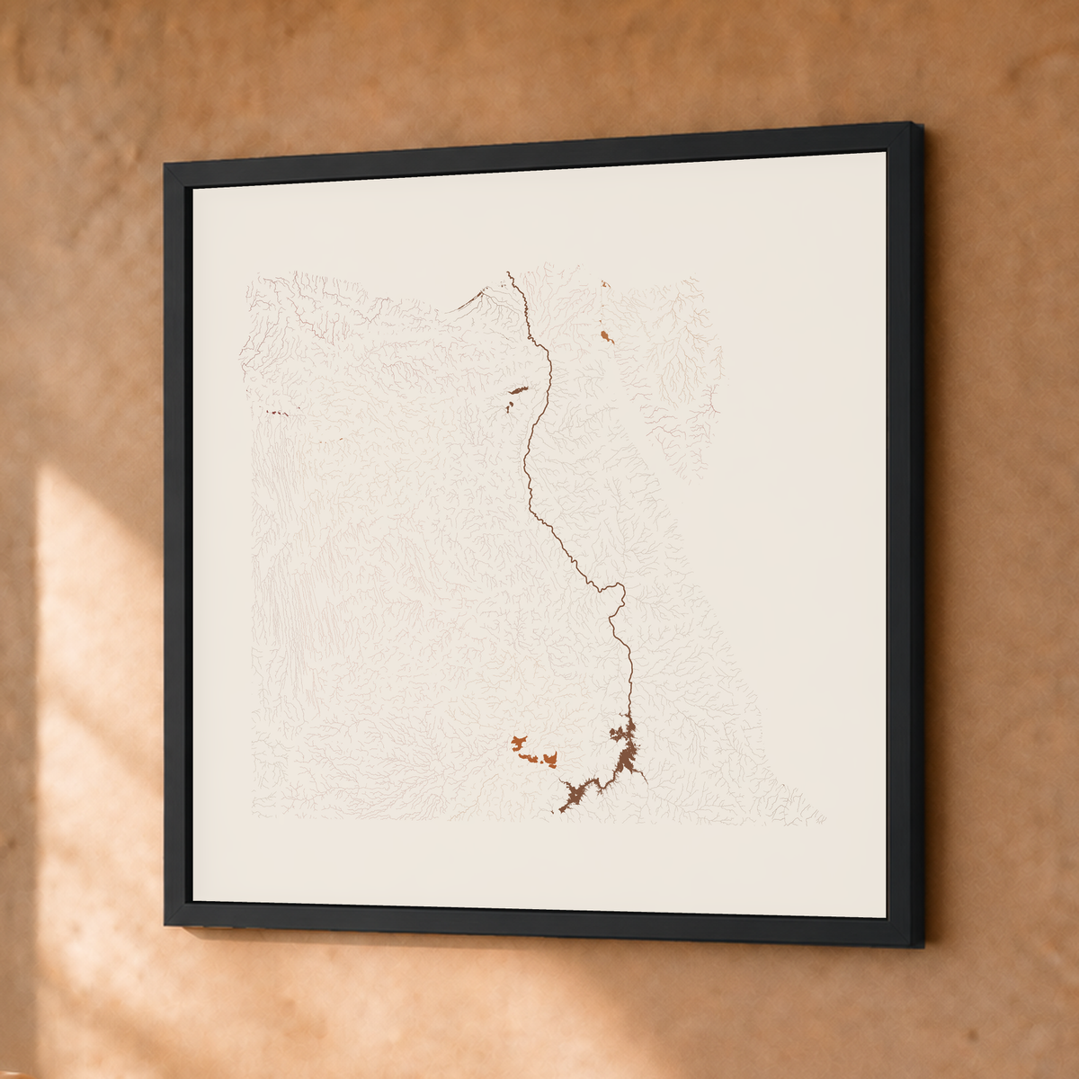 Beautiful Rivers — Egito — Terracota e areia, Fine art emoldurado · 30 × 30 cm, Preto · Sem margem