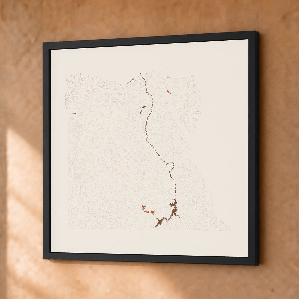 Beautiful Rivers — Egito — Terracota e areia, Fine art emoldurado · 50 × 50 cm, Preto · Sem margem