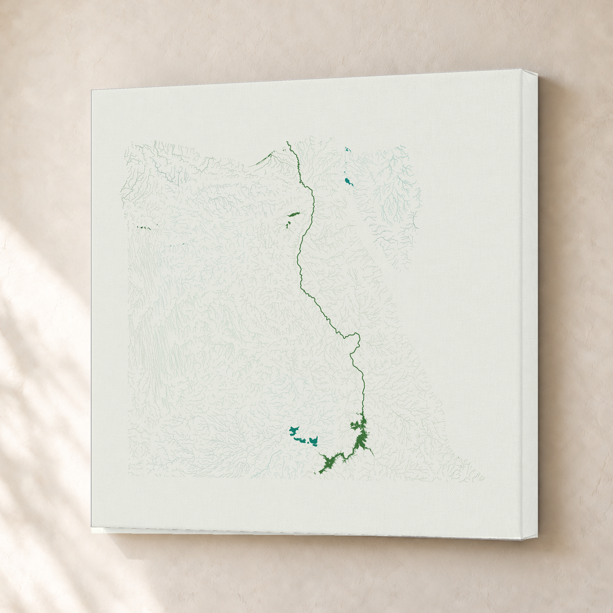Beautiful Rivers — Egito — Verde jade e porcelana, Canvas · 30 × 30 cm, Sem margem