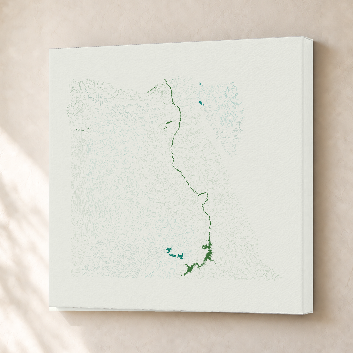Beautiful Rivers — Egito — Verde jade e porcelana, Canvas · 50 × 50 cm, Sem margem