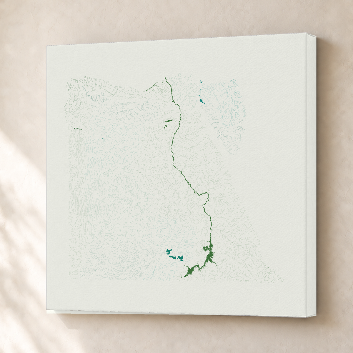 Beautiful Rivers — Egito — Verde jade e porcelana, Canvas · 76 × 76 cm, Sem margem
