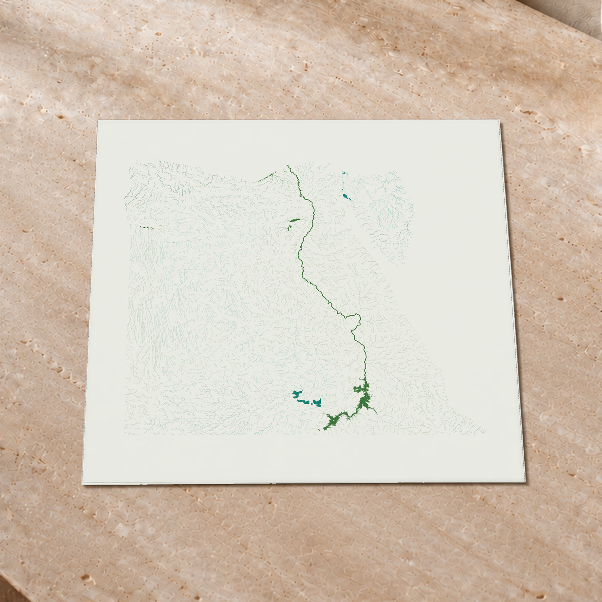 Beautiful Rivers — Egito — Verde jade e porcelana, Impressão fine art · 50 × 50 cm, Sem margem