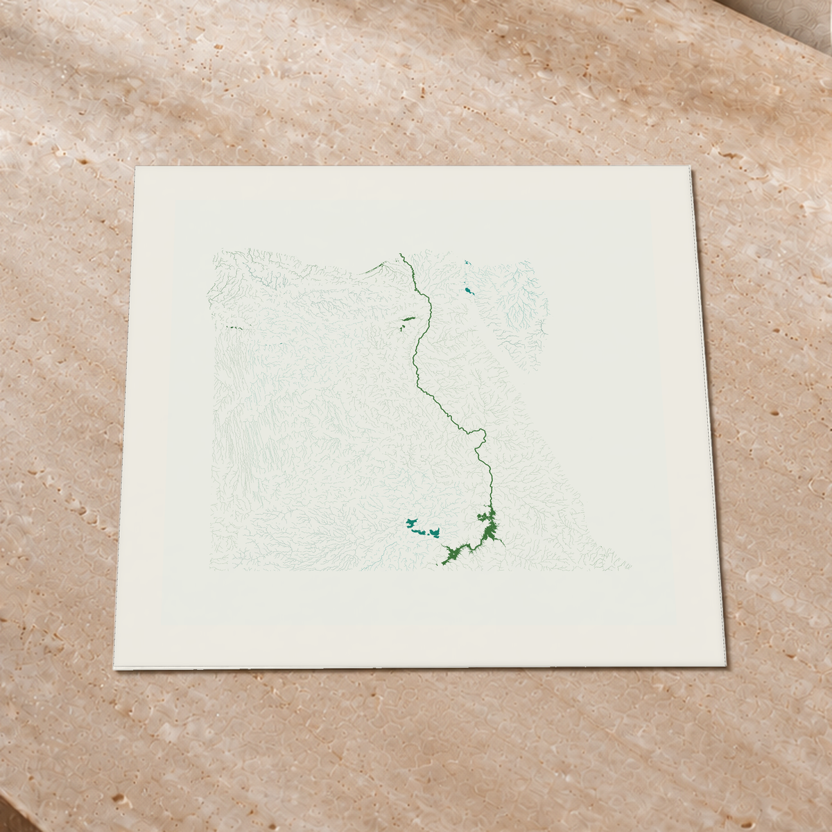 Beautiful Rivers — Egito — Verde jade e porcelana, Impressão fine art · 50 × 50 cm, Margem branca