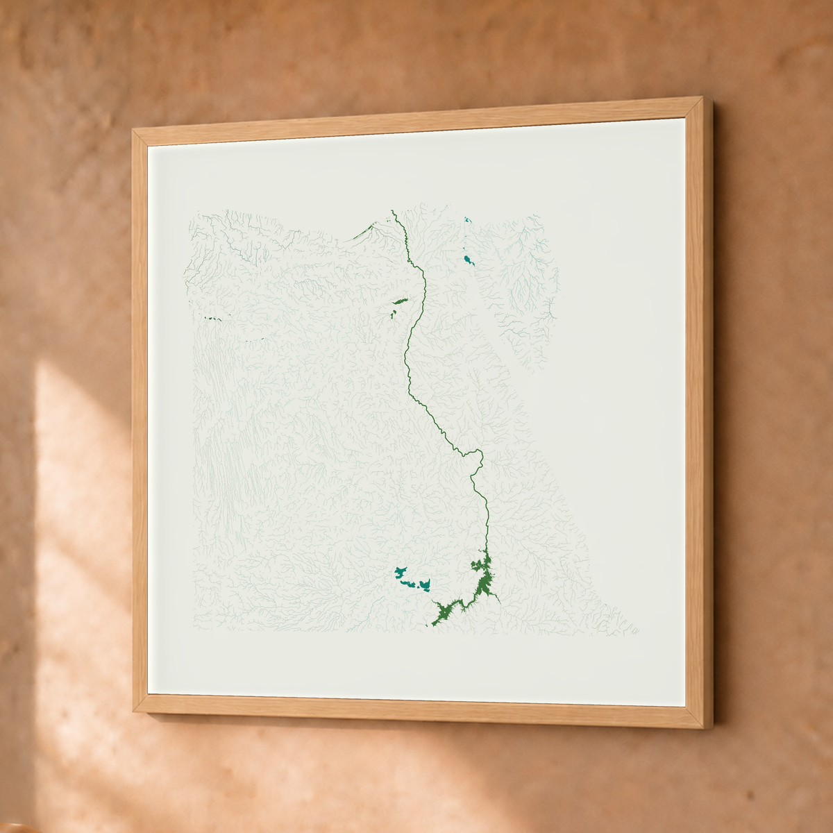 Beautiful Rivers — Egito — Verde jade e porcelana, Fine art emoldurado · 30 × 30 cm, Natural · Sem margem