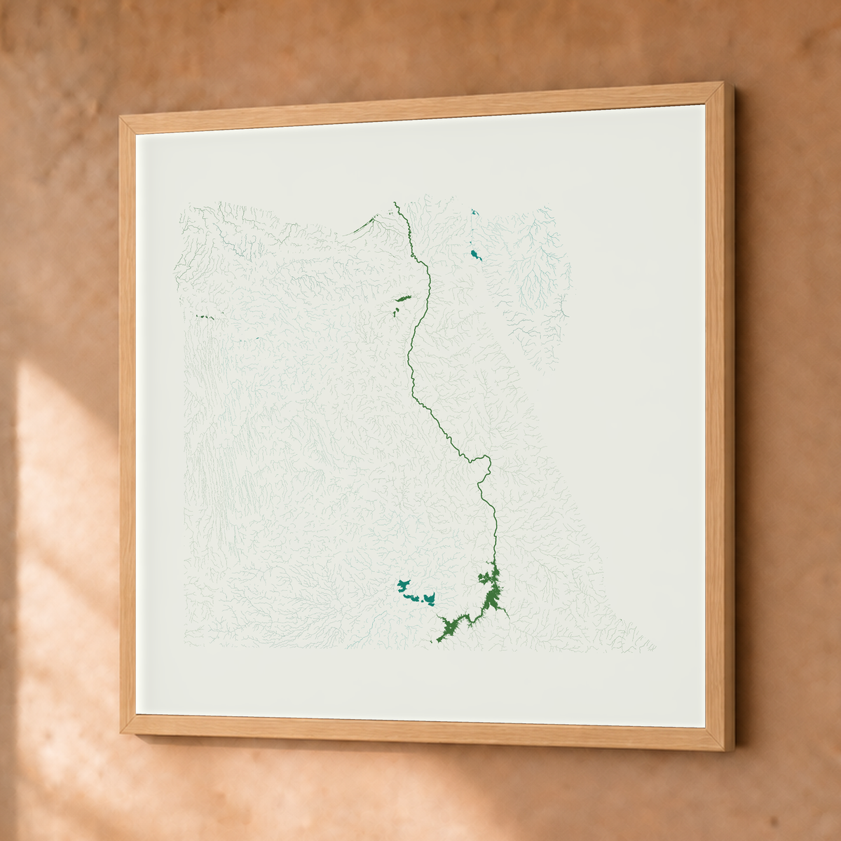 Beautiful Rivers — Egito — Verde jade e porcelana, Fine art emoldurado · 76 × 76 cm, Natural · Sem margem