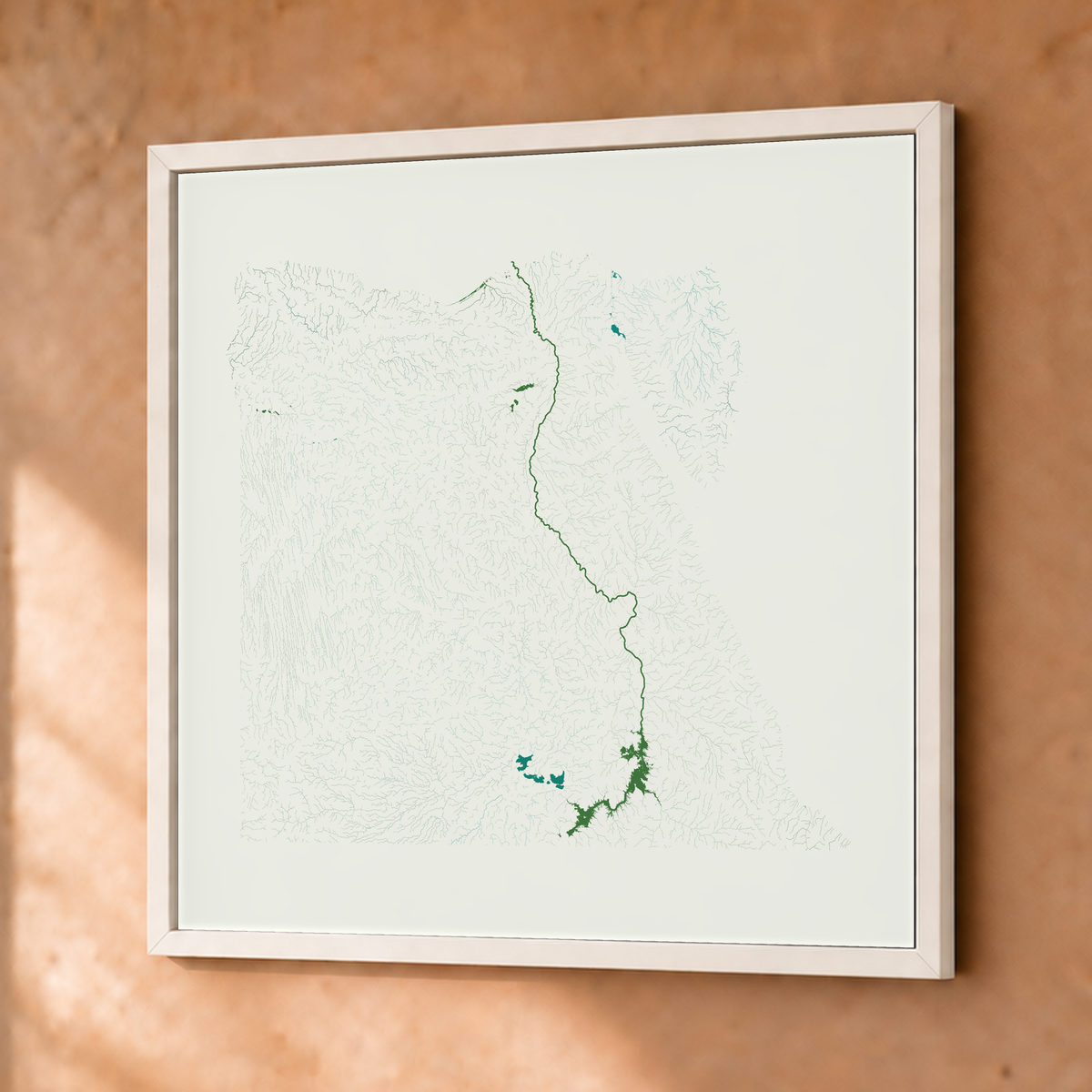 Beautiful Rivers — Egito — Verde jade e porcelana, Fine art emoldurado · 76 × 76 cm, Branco · Sem margem