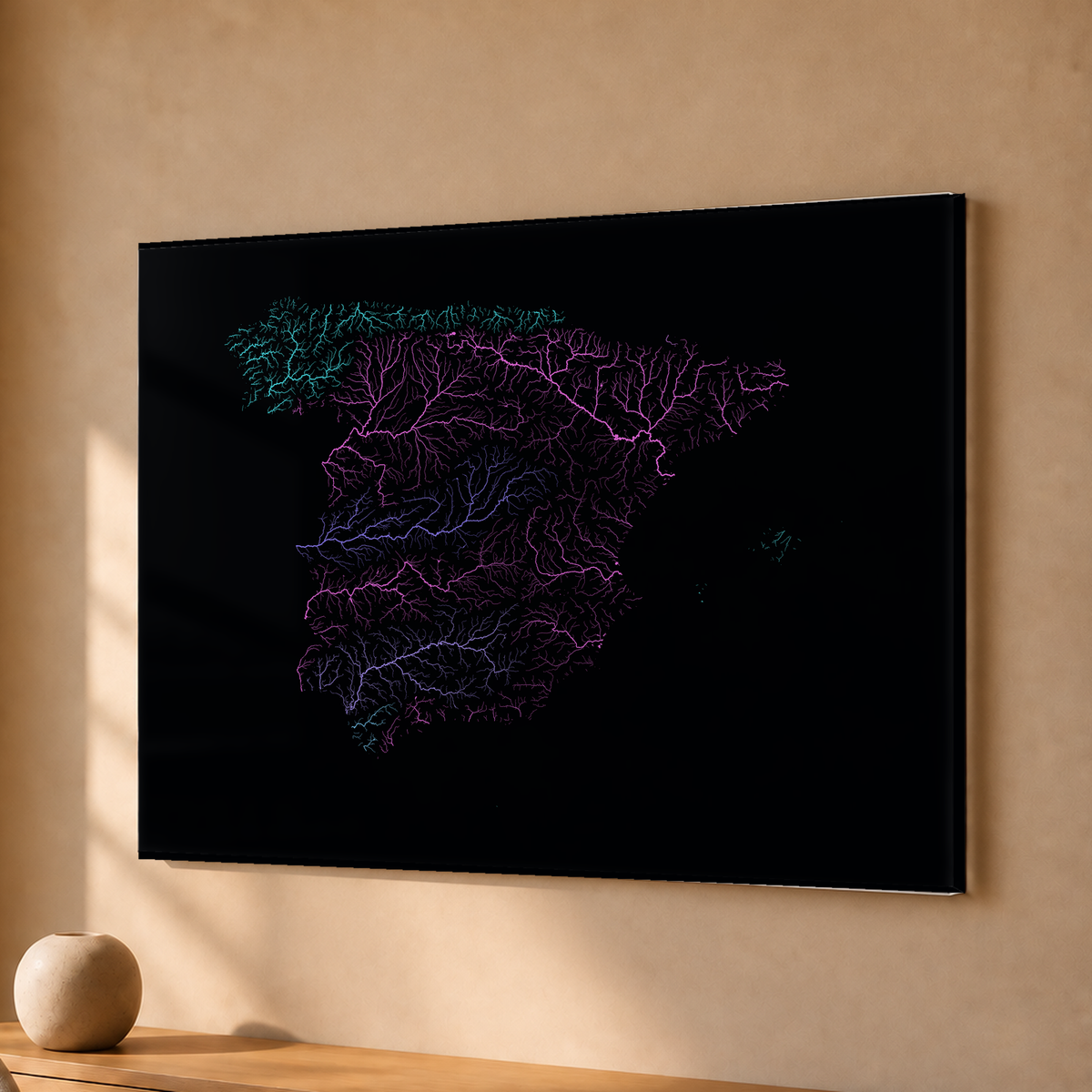 Beautiful Rivers — Espanha — Neon hidrográfico, Acrílico · 30 × 40 cm, Sem margem
