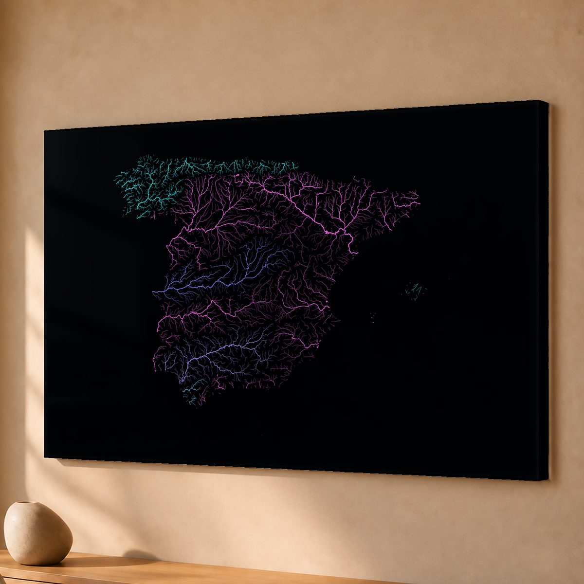 Beautiful Rivers — Espanha — Neon hidrográfico, Acrílico · 40 × 60 cm, Sem margem