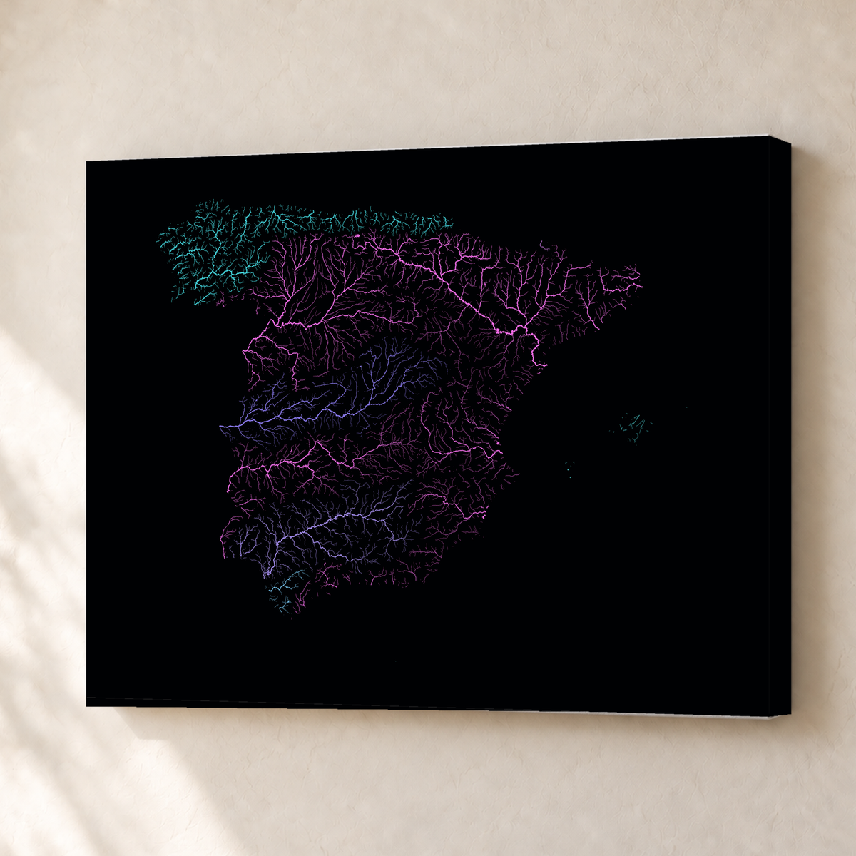 Beautiful Rivers — Espanha — Neon hidrográfico, Canvas · 30 × 40 cm, Sem margem