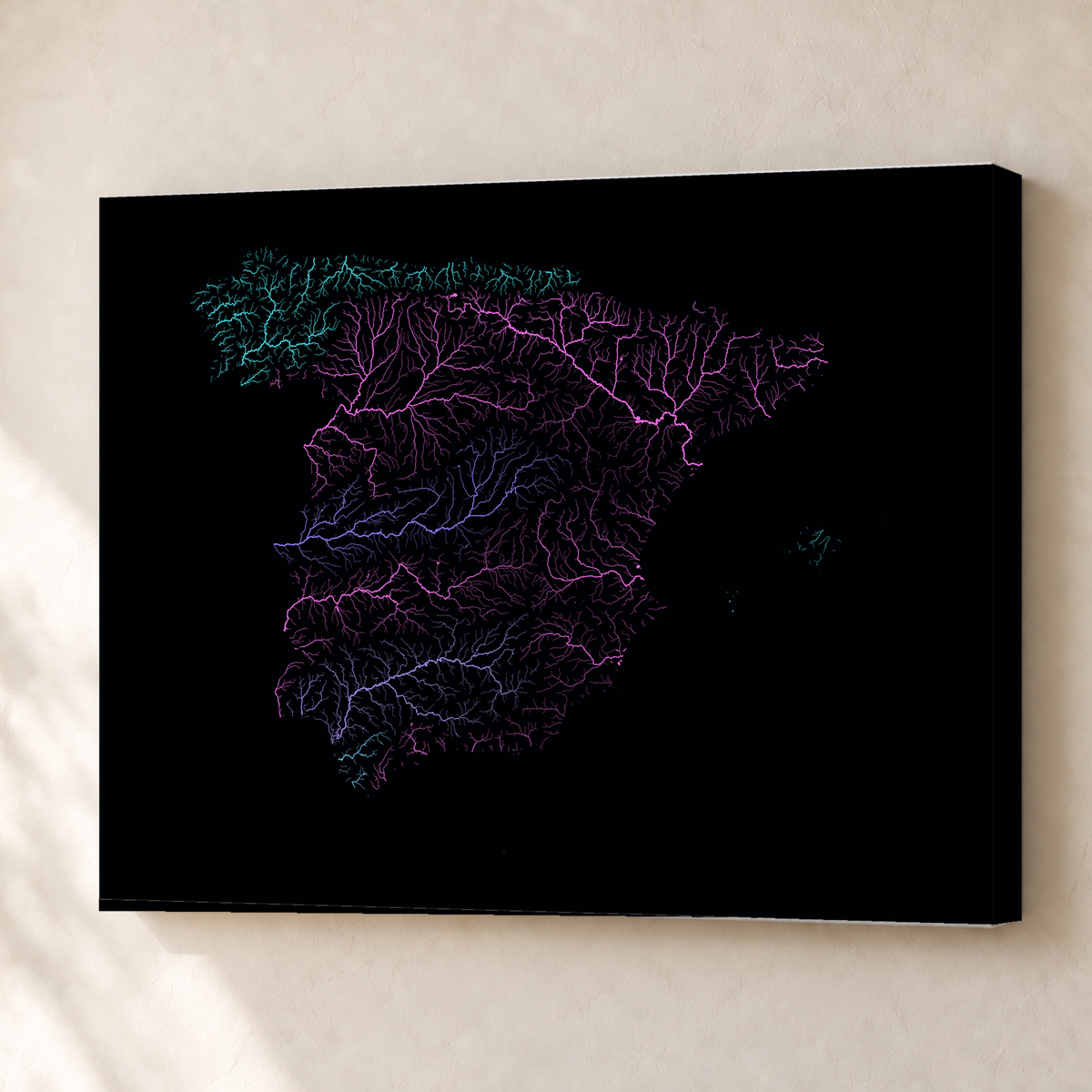 Beautiful Rivers — Espanha — Neon hidrográfico, Canvas · 45 × 60 cm, Sem margem