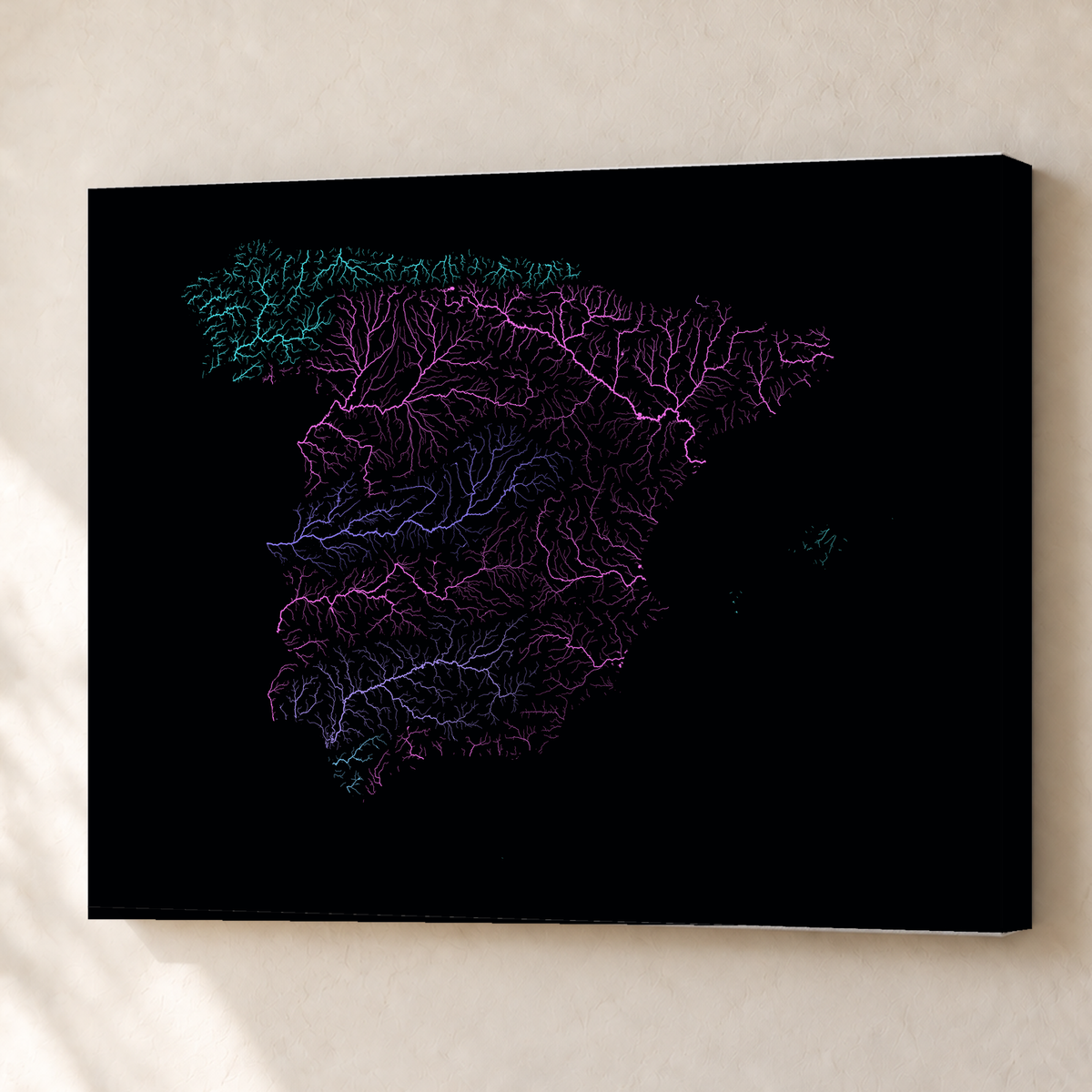 Beautiful Rivers — Espanha — Neon hidrográfico, Canvas · 60 × 80 cm, Sem margem