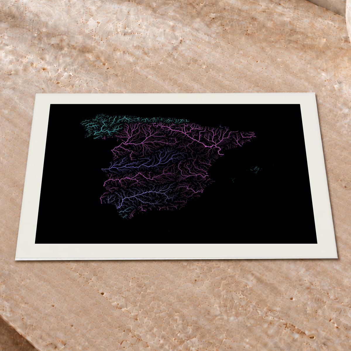 Beautiful Rivers — Espanha — Neon hidrográfico, Impressão fine art · 30 × 40 cm, Margem branca