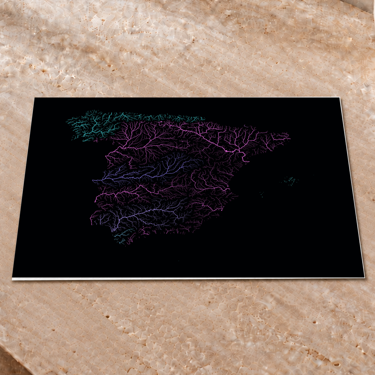 Beautiful Rivers — Espanha — Neon hidrográfico, Impressão fine art · 45 × 60 cm, Sem margem