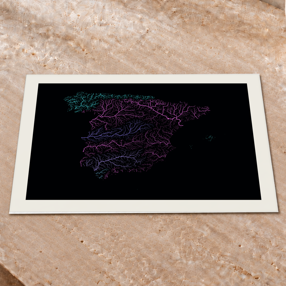 Beautiful Rivers — Espanha — Neon hidrográfico, Impressão fine art · 45 × 60 cm, Margem branca