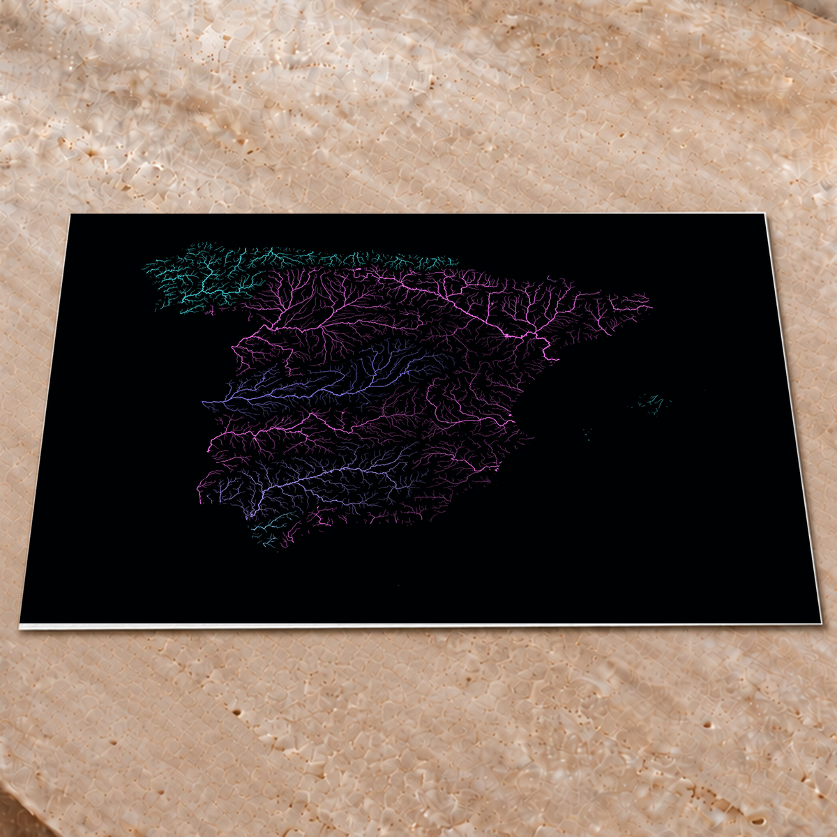 Beautiful Rivers — Espanha — Neon hidrográfico, Impressão fine art · 60 × 80 cm, Sem margem