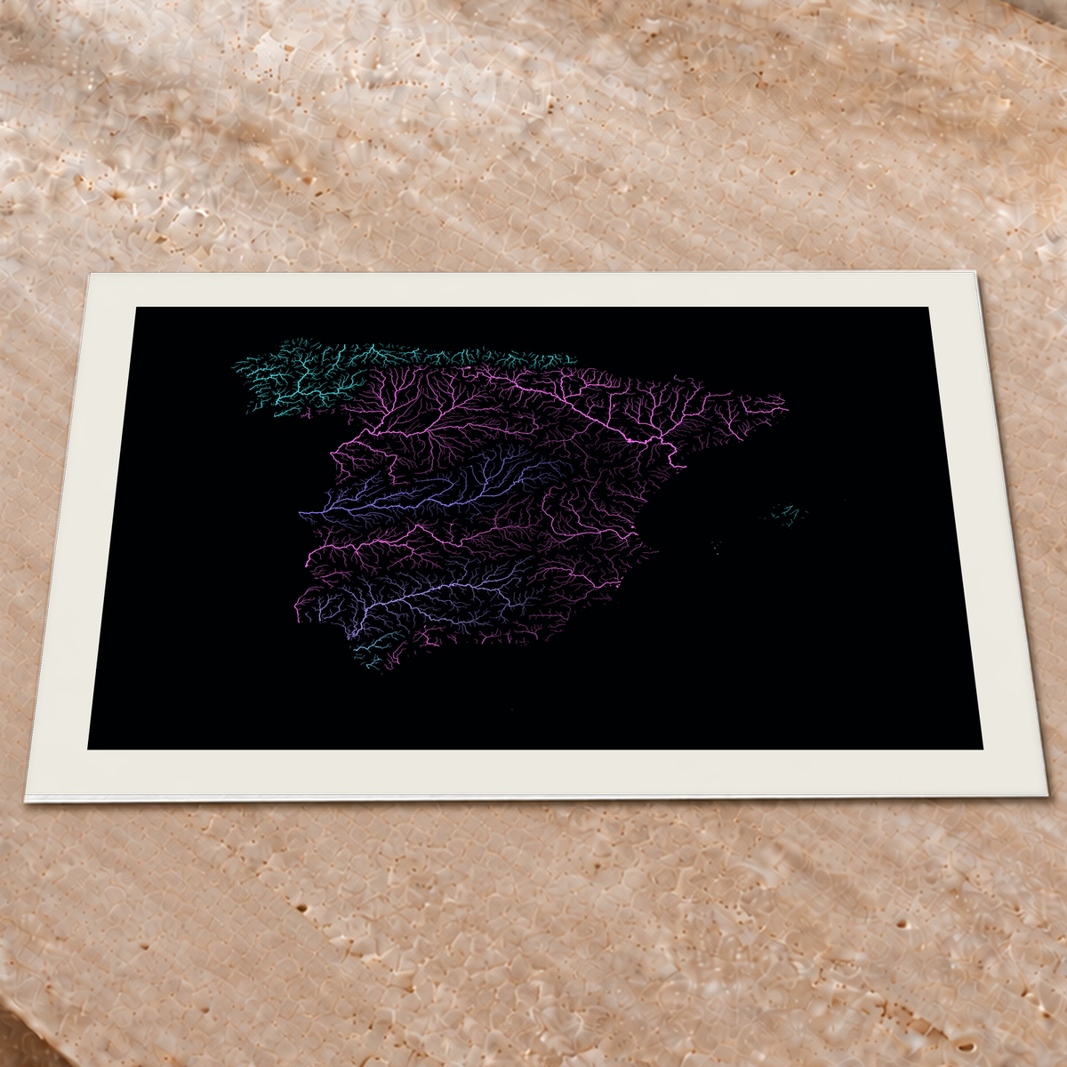 Beautiful Rivers — Espanha — Neon hidrográfico, Impressão fine art · 60 × 80 cm, Margem branca